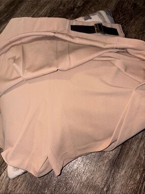 High-Waist Pleated Skater Skirt in tan with Buckle Detail